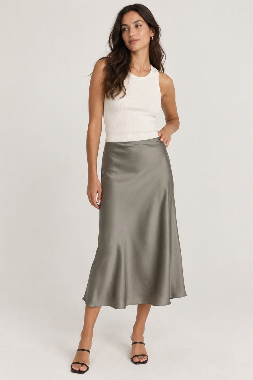 J.Crew Charcoal Satin Bias Cut Midi Slip Skirt Size M